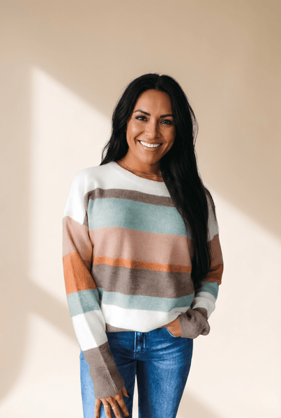 Women's Multi-Color Striped Drop Shoulder Knit Sweater