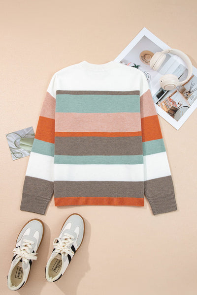 Women's Multi-Color Striped Drop Shoulder Knit Sweater