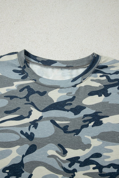 Women's Muted Sage Camo Crew Neck Tee in Tops & Tees