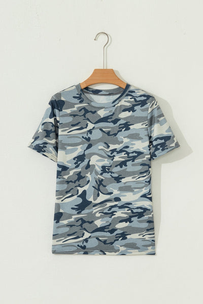 Women's Muted Sage Camo Crew Neck Tee in Tops & Tees
