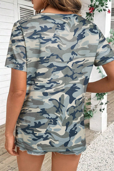 Women's Muted Sage Camo Crew Neck Tee in Tops & Tees