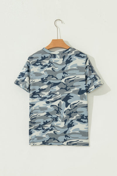 Women's Muted Sage Camo Crew Neck Tee in Tops & Tees