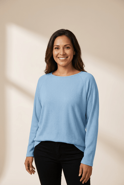 Women's Myosotis Blue Textured Knit Raglan Top