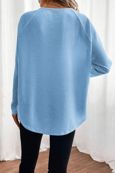 Women's Myosotis Blue Textured Knit Raglan Top