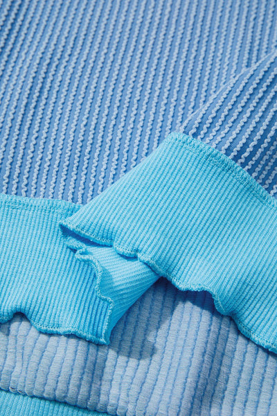 Women's Myosotis Sky Blue Twisted Rib Knit Top with Uneven Hem