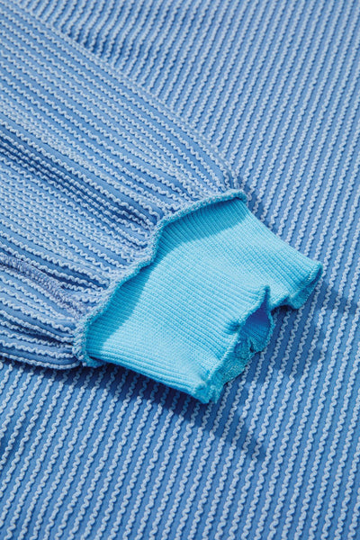 Women's Myosotis Sky Blue Twisted Rib Knit Top with Uneven Hem