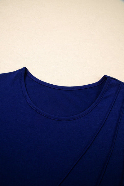 Women's Navy Blue Asymmetric Seam Detail Long Sleeve Top