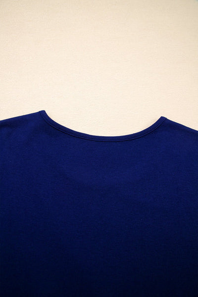 Women's Navy Blue Asymmetric Seam Detail Long Sleeve Top