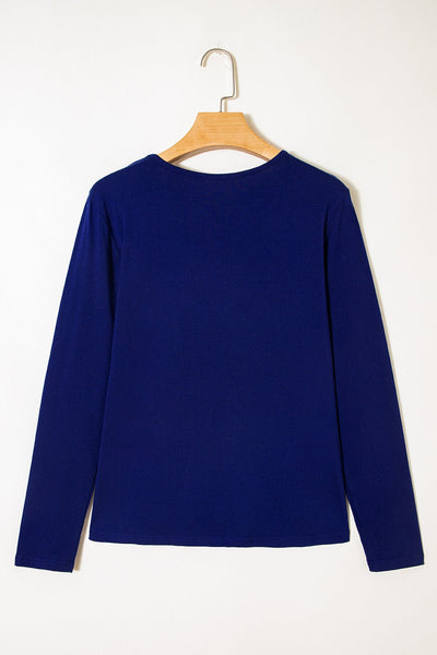 Women's Navy Blue Asymmetric Seam Detail Long Sleeve Top