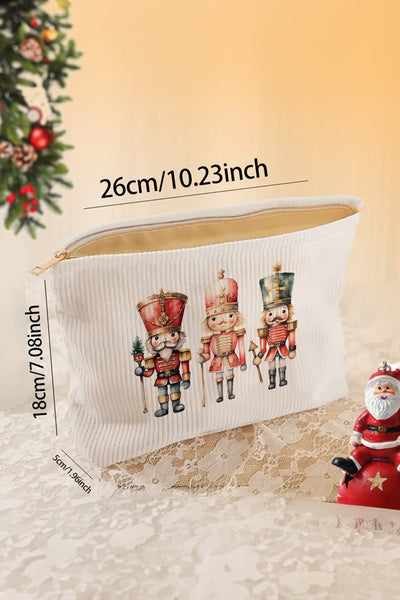 Women's Nutcracker Corduroy Cosmetic Pouch with Zipper