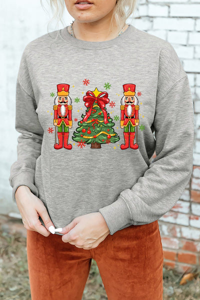 Women's Nutcracker Graphic Christmas Sweatshirt in Heather Gray