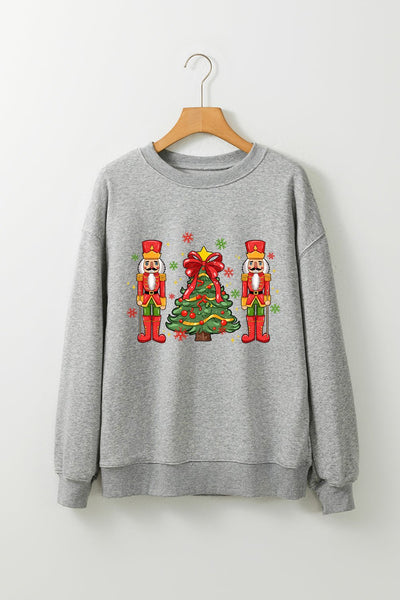 Women's Nutcracker Graphic Christmas Sweatshirt in Heather Gray