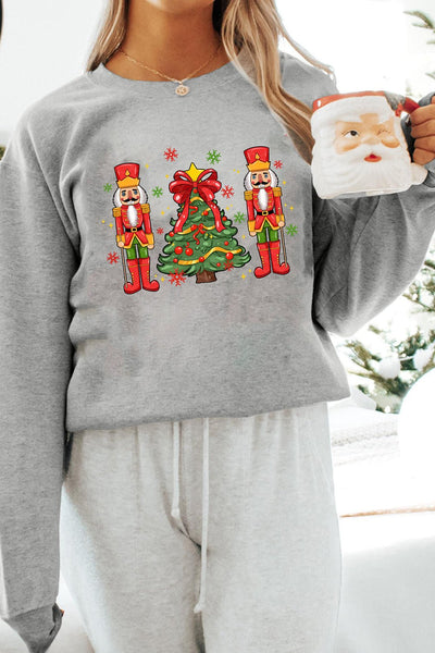 Women's Nutcracker Graphic Christmas Sweatshirt in Heather Gray