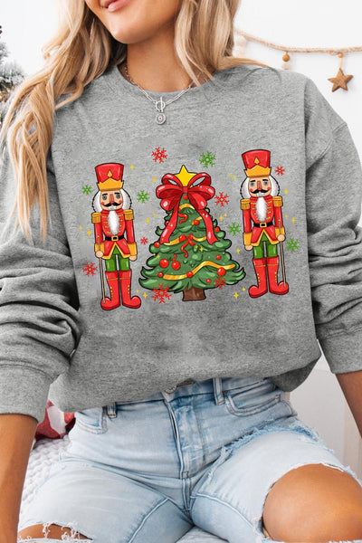 Women's Nutcracker Graphic Christmas Sweatshirt in Heather Gray
