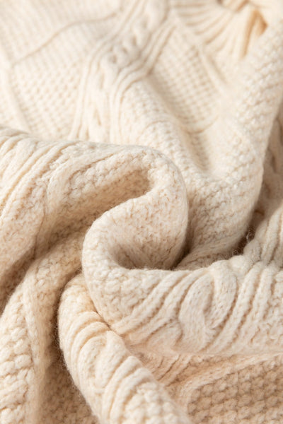 Women's Oatmeal Cable Knit Sweater Dress with Drop Shoulder