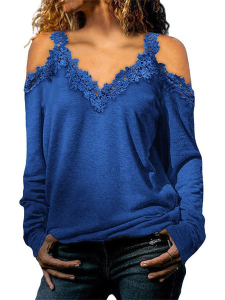 Lace Trim Cold Shoulder Chain Strap Top