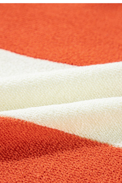 Women's Orange Color Block V-Neck Knit Sweater with Bubble Sleeves