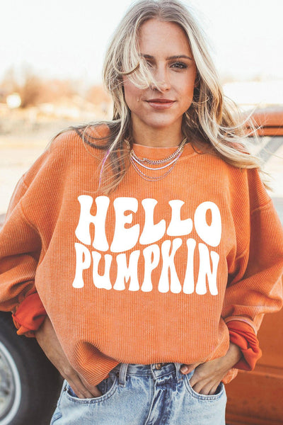Women's Orange Corded 'Hello Pumpkin' Graphic Sweatshirt