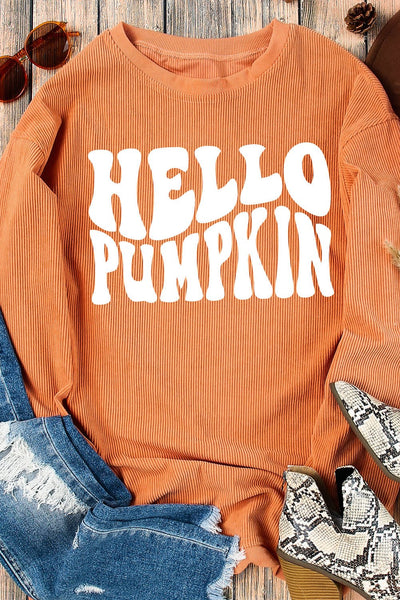 Women's Orange Corded 'Hello Pumpkin' Graphic Sweatshirt