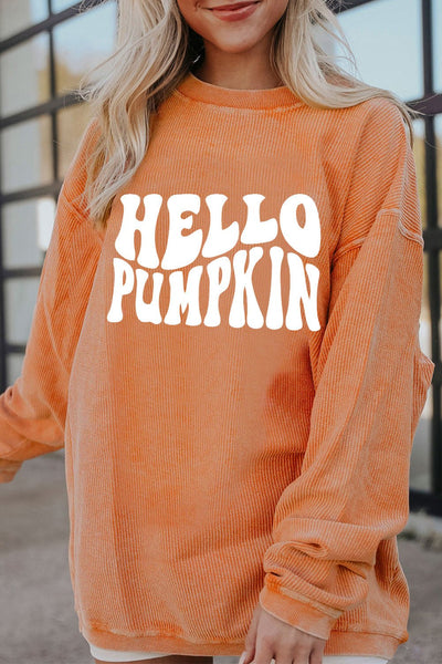 Women's Orange Corded 'Hello Pumpkin' Graphic Sweatshirt