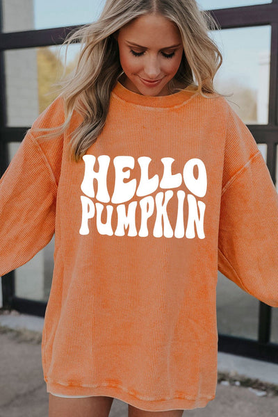 Women's Orange Corded 'Hello Pumpkin' Graphic Sweatshirt