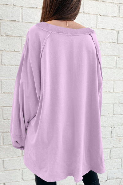 Women's Orchid Cotton-Blend Oversized Pullover with Raw-Edge Seaming