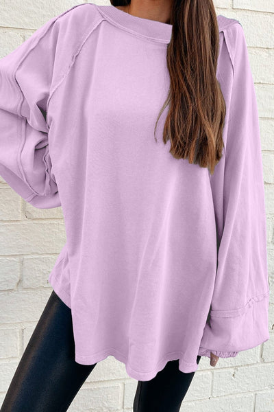 Women's Orchid Cotton-Blend Oversized Pullover with Raw-Edge Seaming