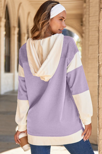 Women's Orchid Petal Color-Block Waffle Knit Button-Front Hoodie