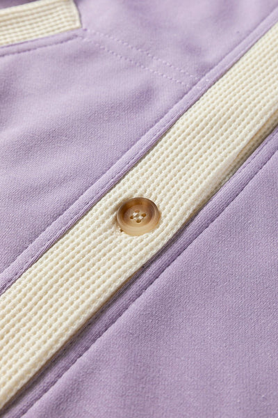 Women's Orchid Petal Color-Block Waffle Knit Button-Front Hoodie
