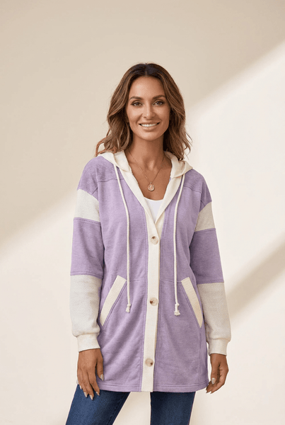 Women's Orchid Petal Color-Block Waffle Knit Button-Front Hoodie