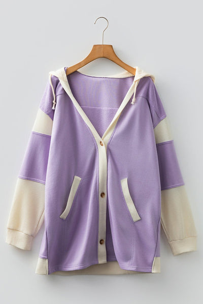 Women's Orchid Petal Color-Block Waffle Knit Button-Front Hoodie