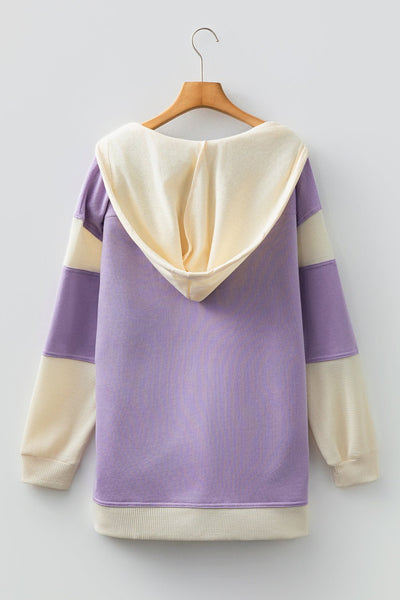 Women's Orchid Petal Color-Block Waffle Knit Button-Front Hoodie