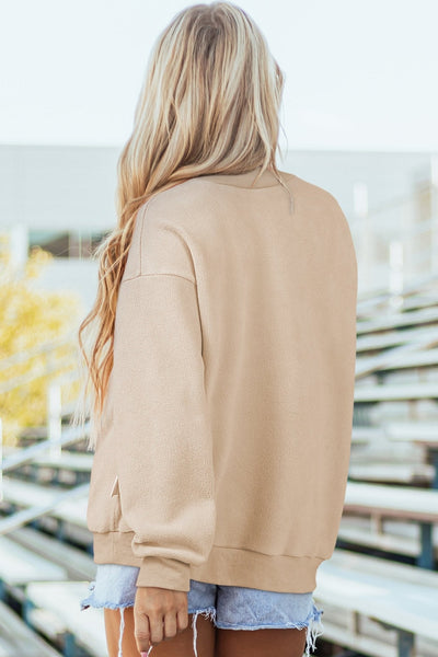 Women's Oversized Apricot Reversible Mock Neck Sweatshirt
