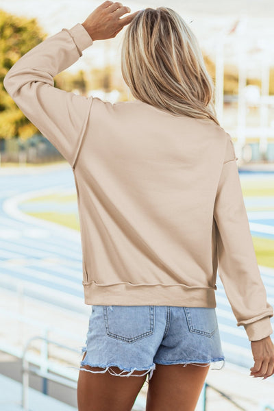 Women's Oversized Apricot Reversible Mock Neck Sweatshirt