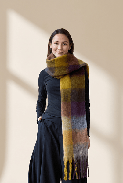 Women's Oversized Brushed Plaid Scarf in Earthy Tones
