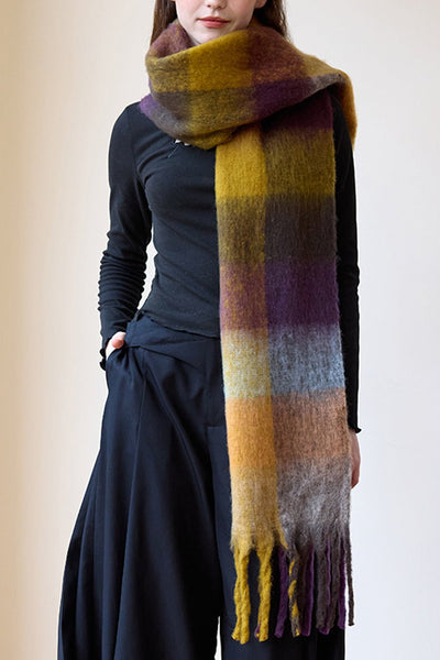 Women's Oversized Brushed Plaid Scarf in Earthy Tones