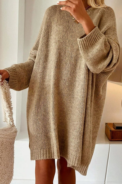 Women's Oversized Knit Mini Sweater Dress in Pale Khaki