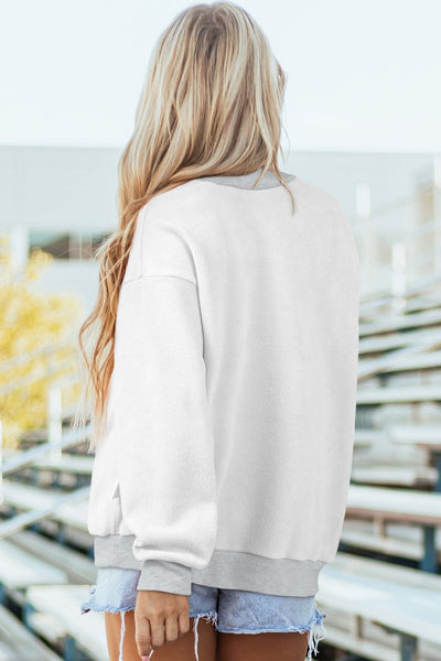 Women's Oversized Light Grey Reversible Mock Neck Sweatshirt with Drop Shoulders for Effortless Casual Style
