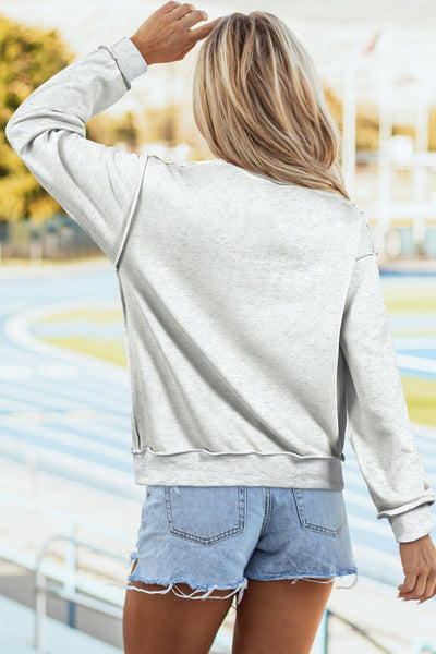 Women's Oversized Light Grey Reversible Mock Neck Sweatshirt with Drop Shoulders for Effortless Casual Style