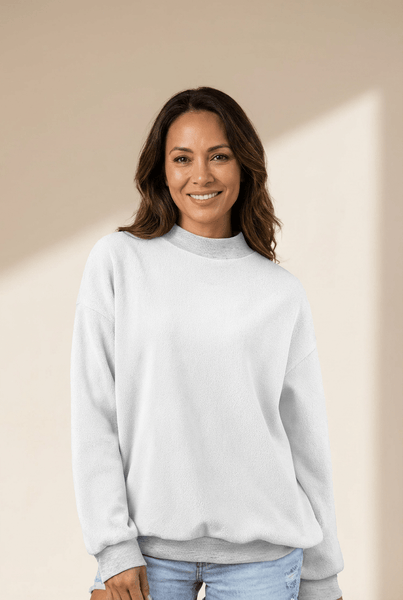 Women's Oversized Light Grey Reversible Mock Neck Sweatshirt with Drop Shoulders for Effortless Casual Style