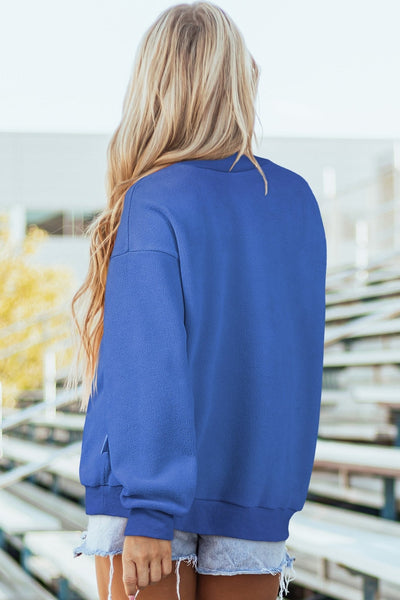 Women's Oversized Reversible Mock Neck Sweatshirt in Royal Blue