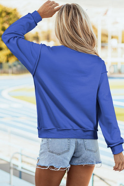 Women's Oversized Reversible Mock Neck Sweatshirt in Royal Blue