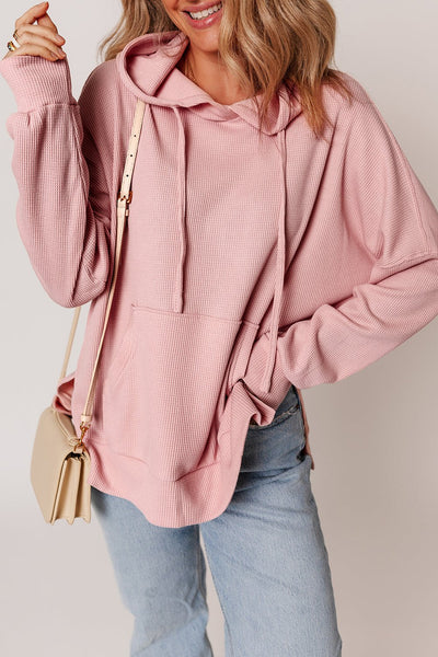 Women's Oversized Rose Waffle Knit Fleece Hoodie with High-Low Hem