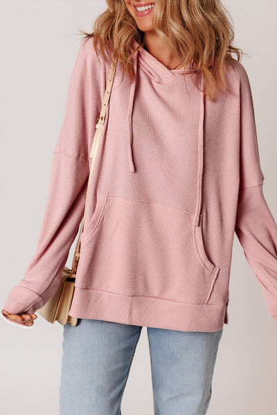 Women's Oversized Rose Waffle Knit Fleece Hoodie with High-Low Hem