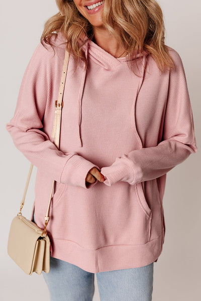 Women's Oversized Rose Waffle Knit Fleece Hoodie with High-Low Hem