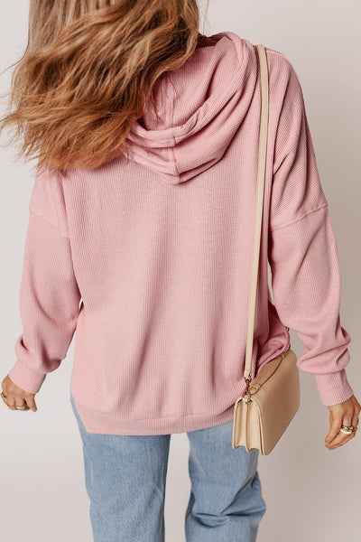 Women's Oversized Rose Waffle Knit Fleece Hoodie with High-Low Hem