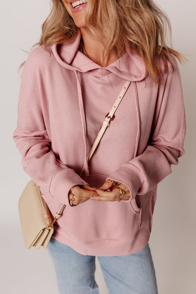 Women's Oversized Rose Waffle Knit Fleece Hoodie with High-Low Hem