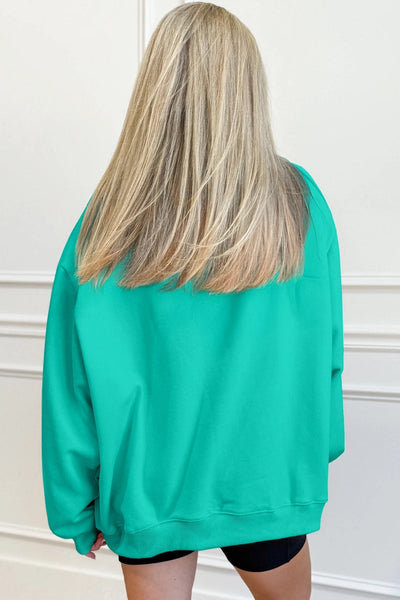 Women's Oversized Sea Green 'Blessed' Mock Neck Sweatshirt