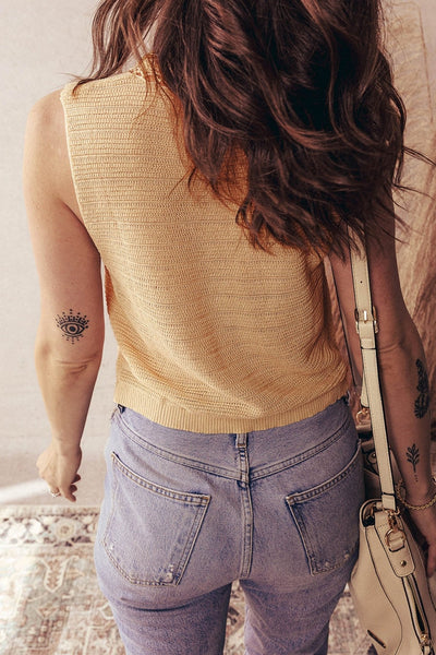 Women's Pale Khaki Boho Pointelle Sweater Vest