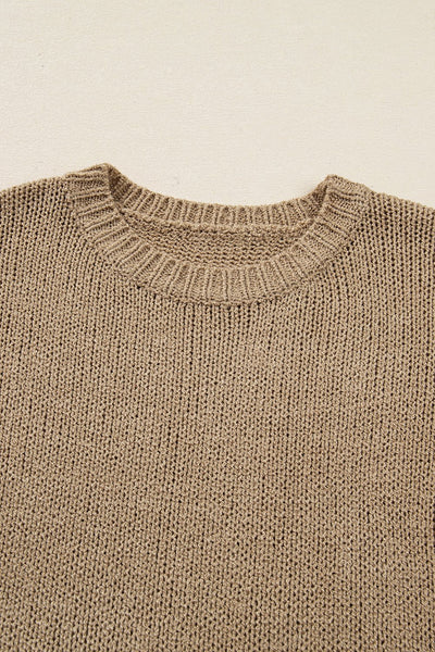 Women's Pale Khaki Oversized Knit Sweater Dress with Exposed Seams